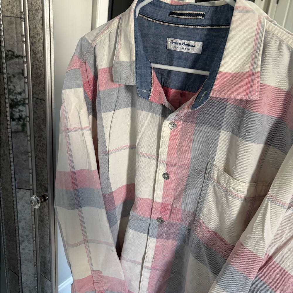 Tommy Bahama Plaid Button-Up Shirt - Pink, Gray, Cream